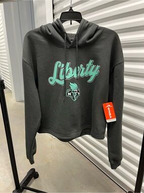 New York Liberty WNBA Cropped Hoodie Sweatshirt Womens L Charcoal Seafoam NWT